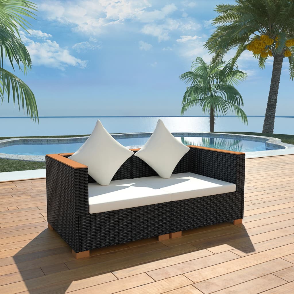 Patio Sofa Poly Rattan Black