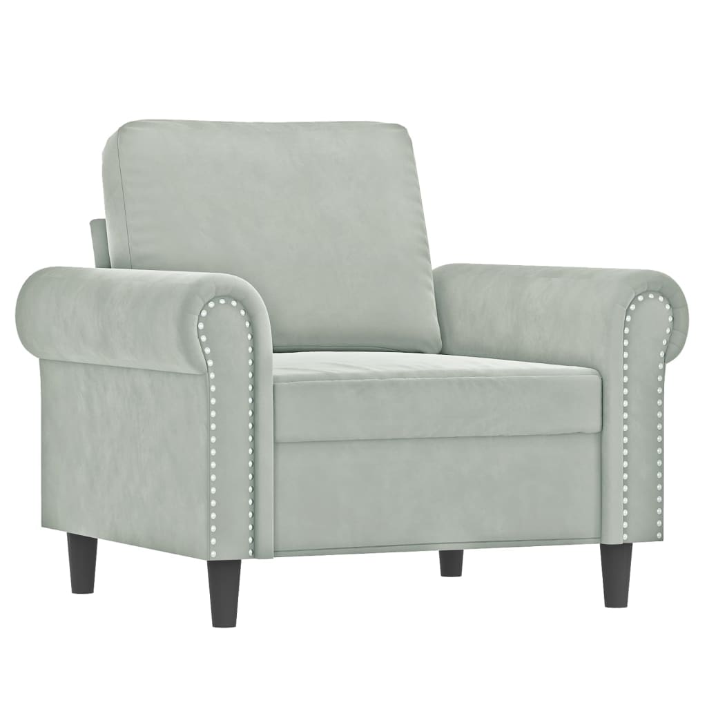 3 Piece Sofa Set with Cushions Light Gray Velvet