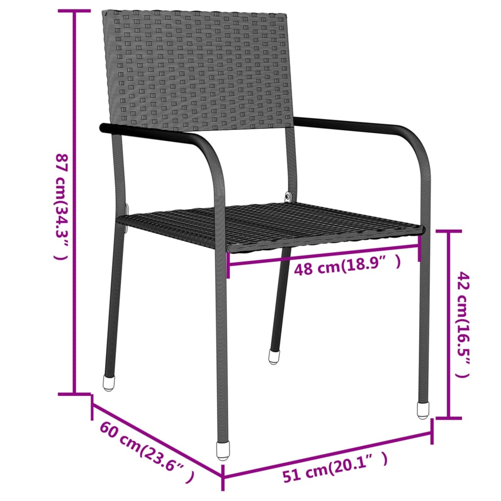 3 Piece Patio Dining Set Poly Rattan Black