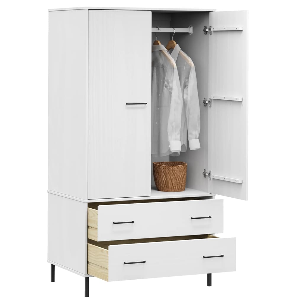 Wardrobe with Metal Legs White 35.4"x21.7"x67.9" Solid Wood OSLO