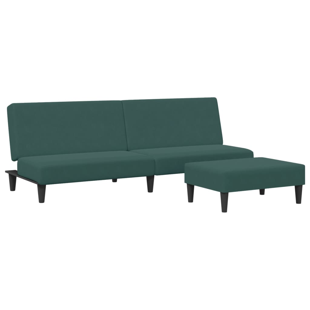 2-Seater Sofa Bed with Footstool Dark Green Velvet