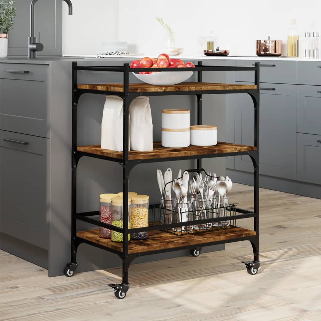 Kitchen Trolley Smoked Oak 25.6"x15.7"x34.1" Engineered Wood