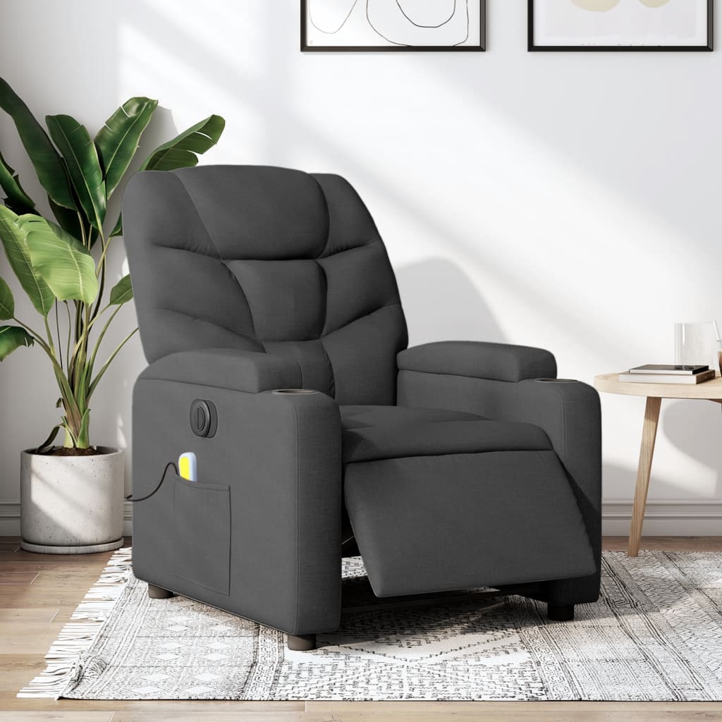 Massage Recliner Chair Light Gray Fabric