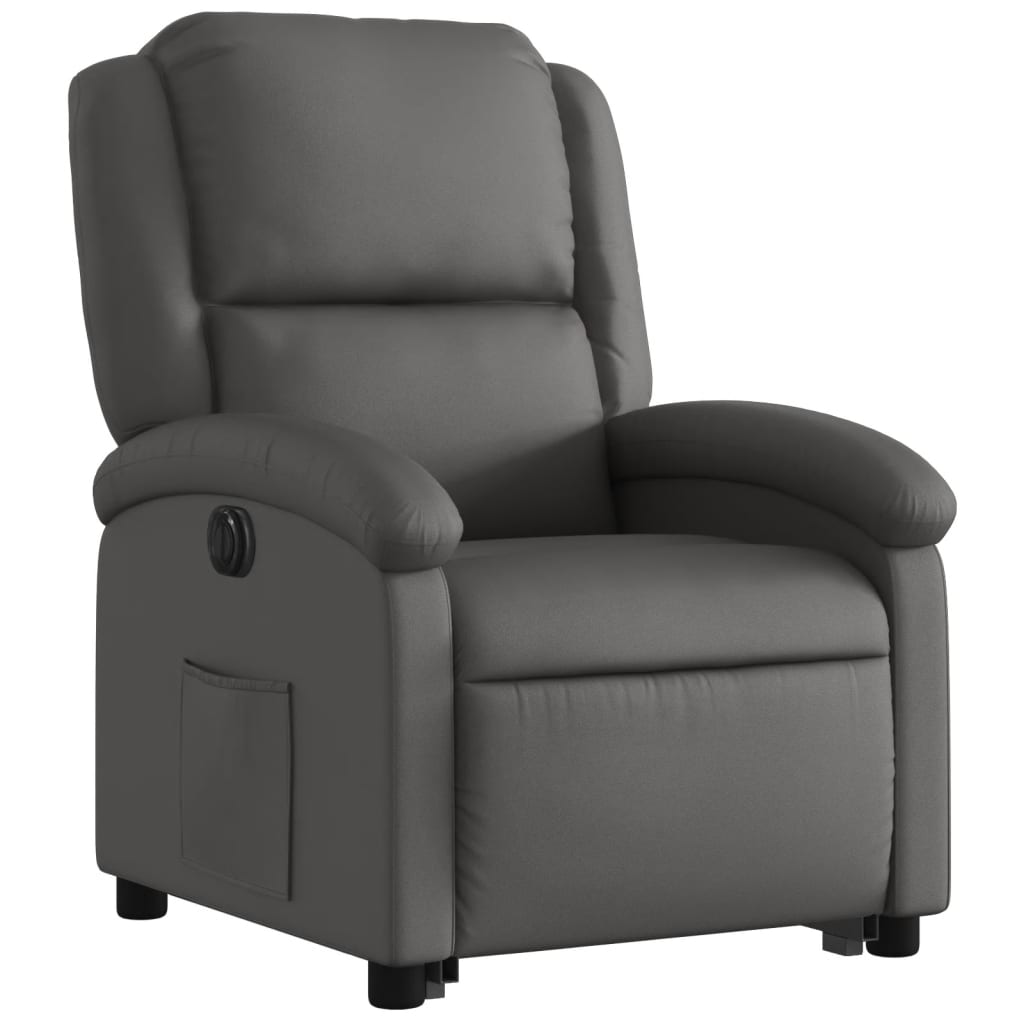 Electric Stand up Recliner Chair Gray Real Leather