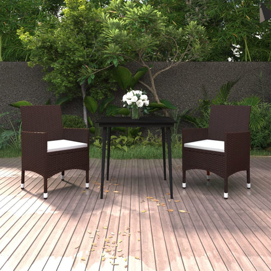 3 Piece Patio Dining Set with Cushions Poly Rattan and Glass