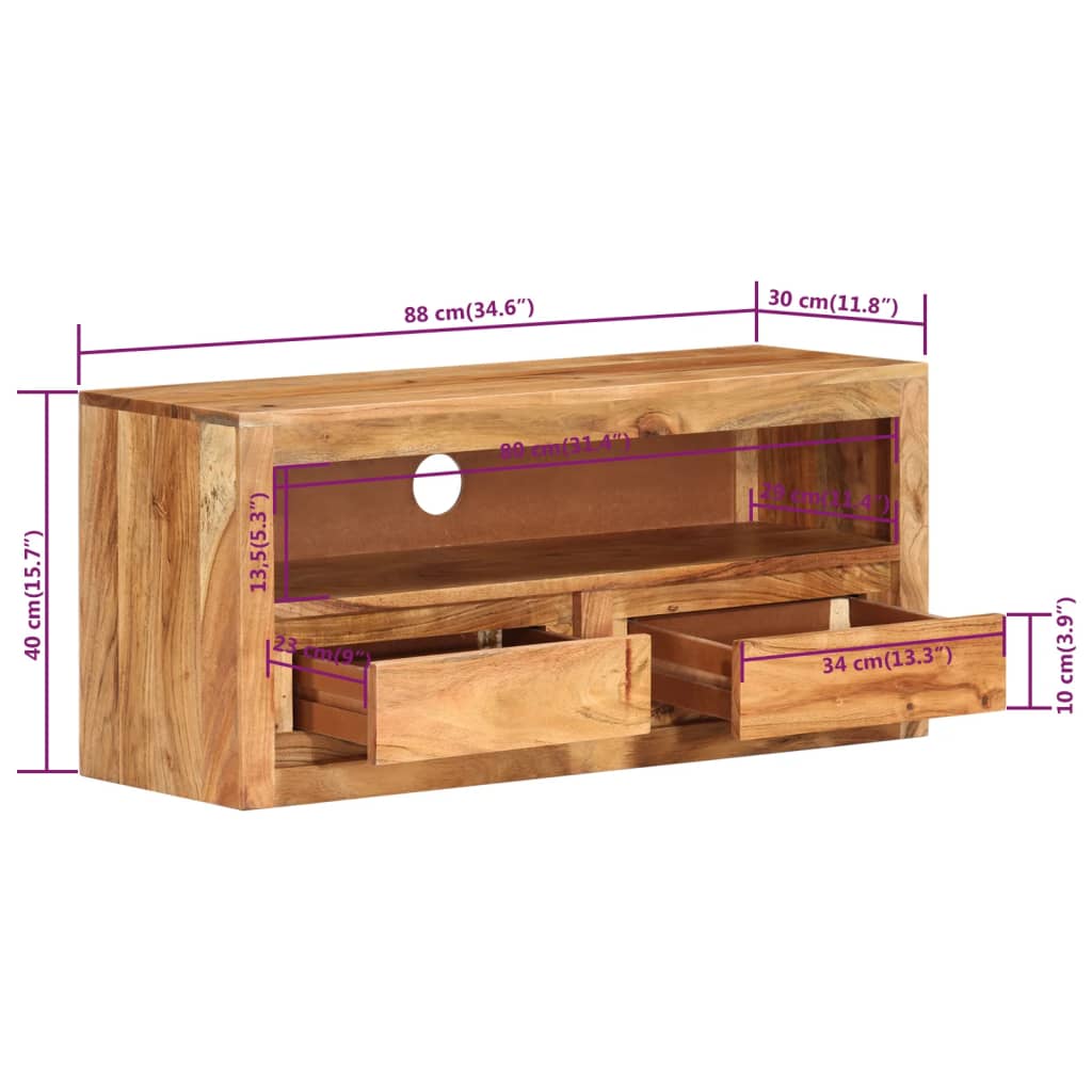 TV Stand 34.6"x11.8"x15.7" Solid Wood Acacia