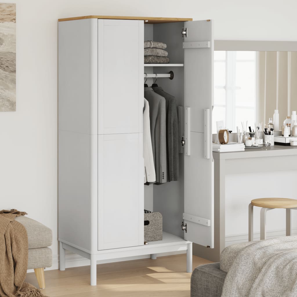 Wardrobe FLORO White 30.3"x20.9"x67.3" Solid Wood Pine