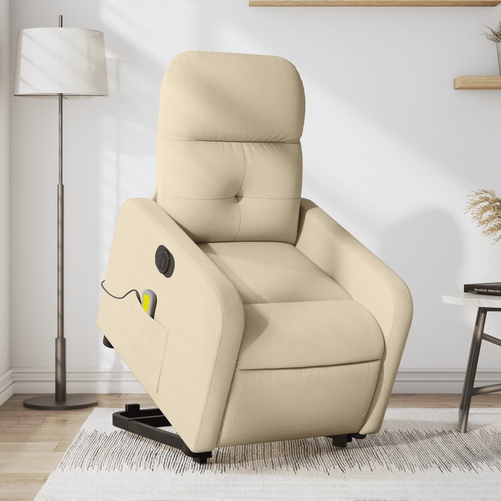 Electric Stand up Massage Recliner Chair Cream Fabric