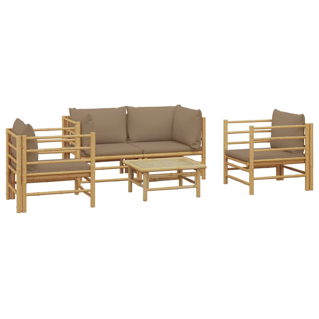 5 Piece Patio Lounge Set with Taupe Cushions Bamboo