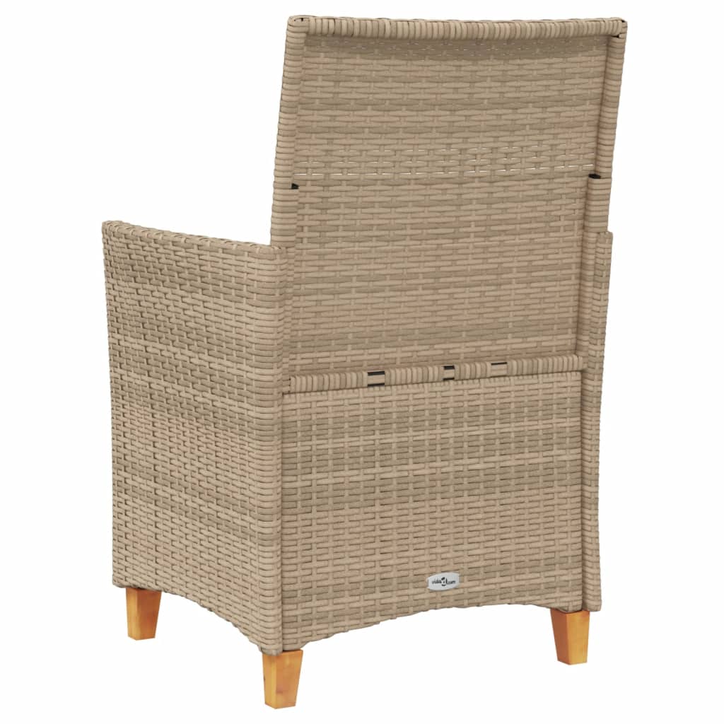 Patio Chairs with Cushions 2 pcs Beige Poly Rattan&Solid Wood