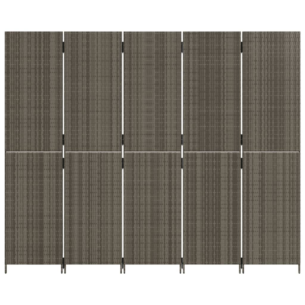 Room Divider 5 Panels Gray Poly Rattan