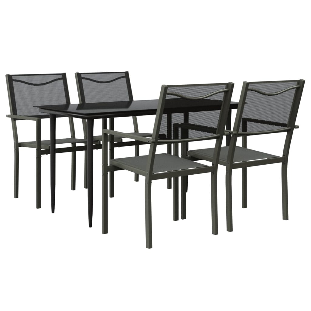 5 Piece Patio Dining Set Black Steel and Textilene