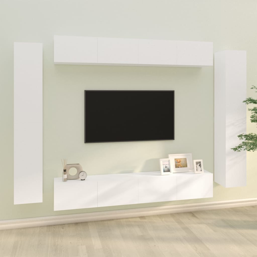 8 Piece TV Stand Set White Engineered Wood