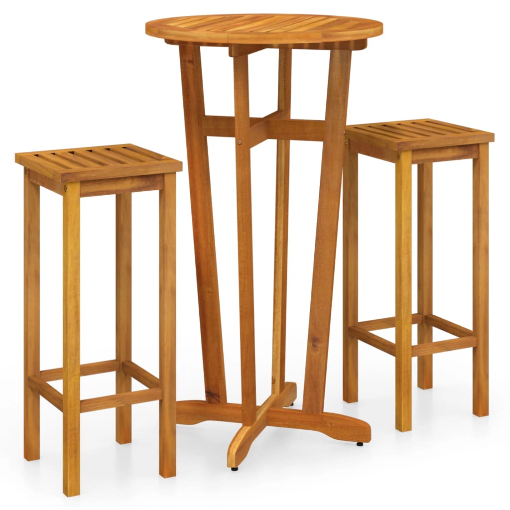 3 Piece Patio Bar Set Solid Wood Acacia