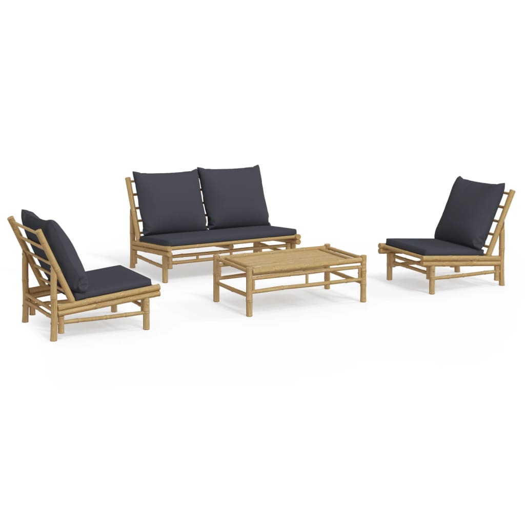 4 Piece Patio Lounge Set with Dark Gray Cushions Bamboo