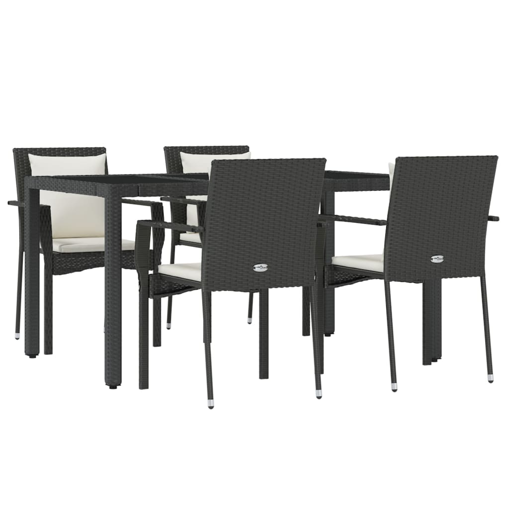 5 Piece Patio Dining Set with Cushions Black Poly Rattan