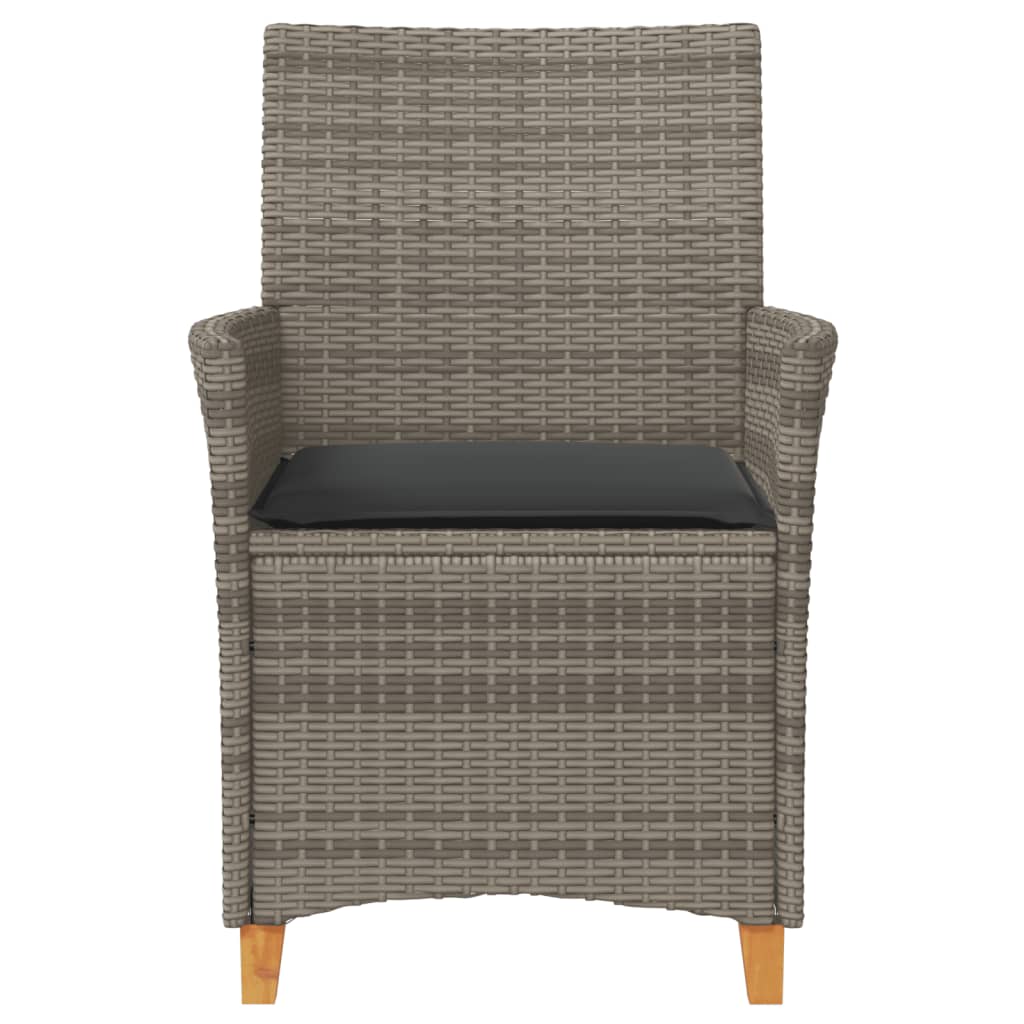 Patio Chairs with Cushions 2 pcs Gray Poly Rattan&Solid Wood