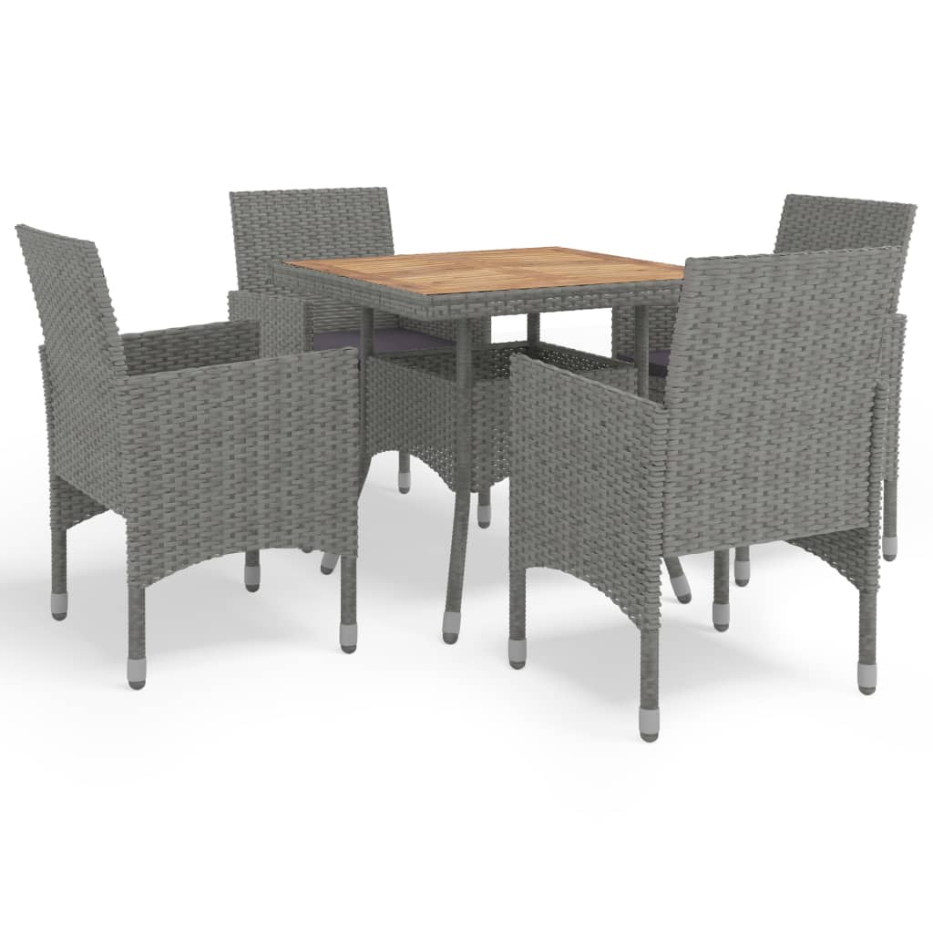 5 Piece Patio Dining Set Black Poly Rattan and Acacia Wood