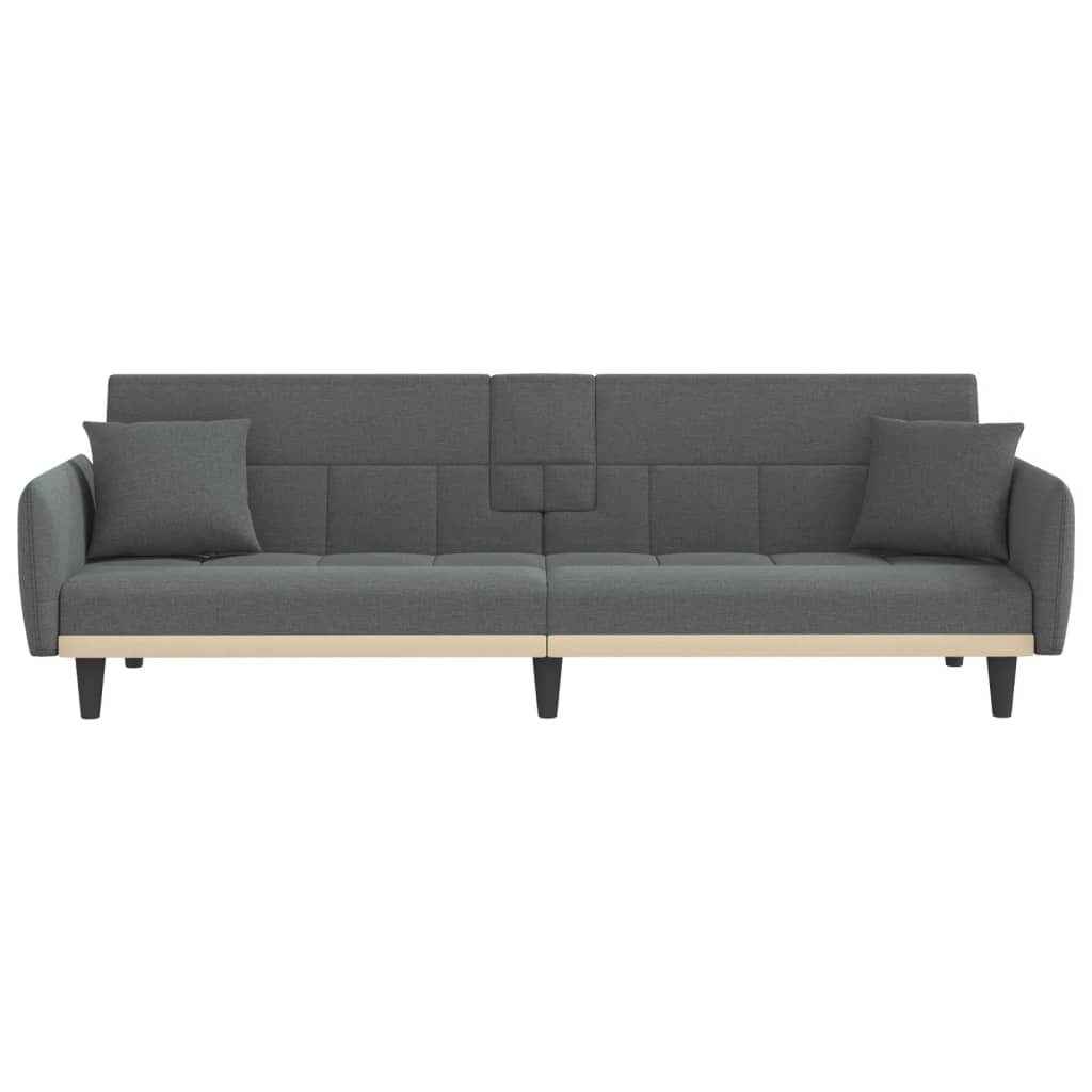 Sofa Bed with Cup Holders Dark Gray Fabric