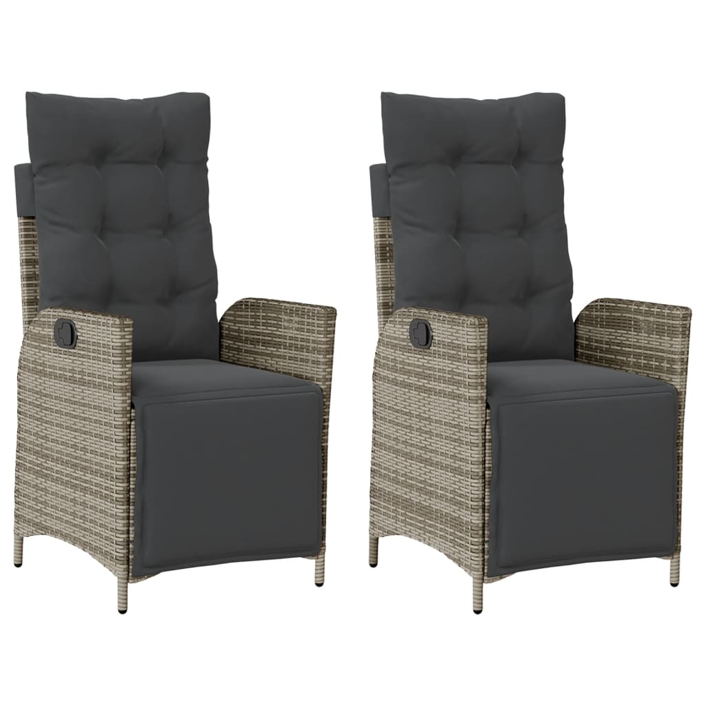 Reclining Patio Chairs 2 pcs with Footrest Gray Poly Rattan