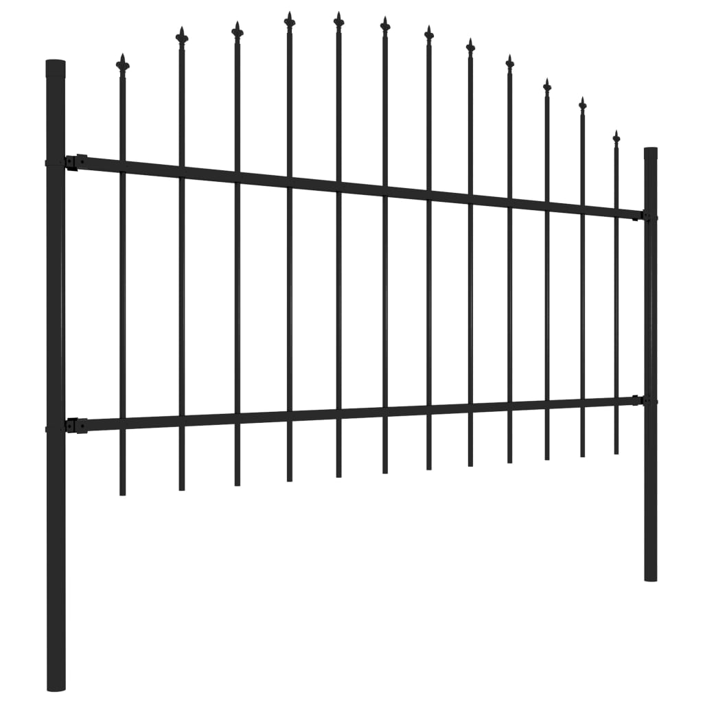 Garden Fence with Spear Top Steel 50.2' Black