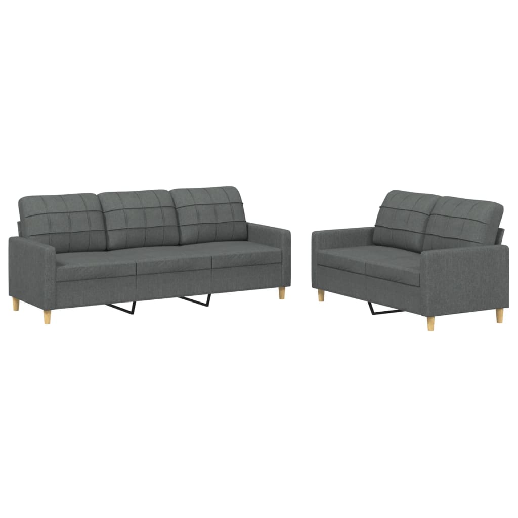 2 Piece Sofa Set with Cushions Dark Gray Fabric