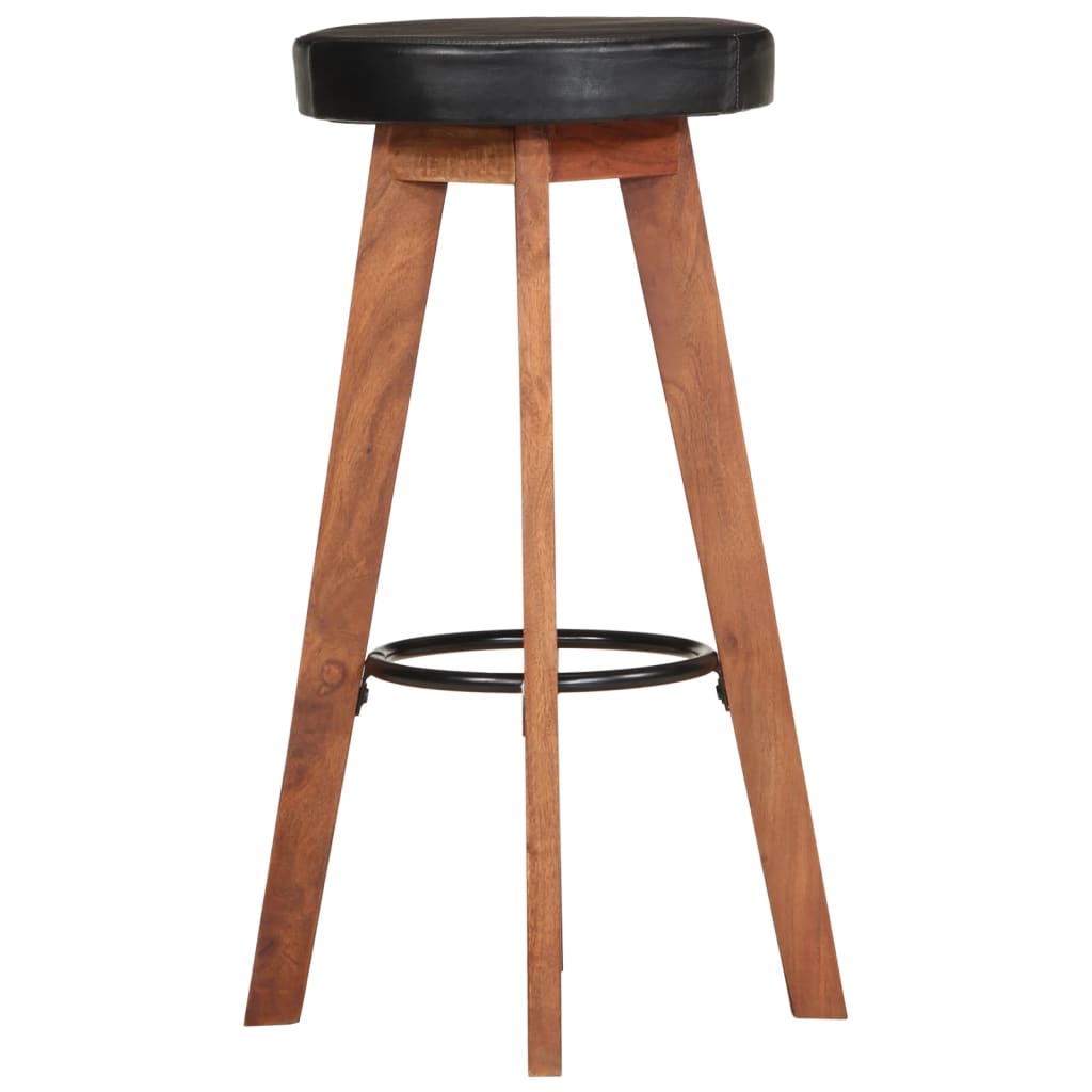 Bar Stools 2 pcs Real Leather and Solid Wood Acacia