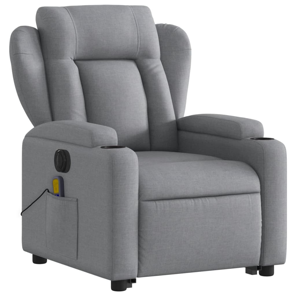 Electric Stand up Massage Recliner Chair Light Gray Fabric