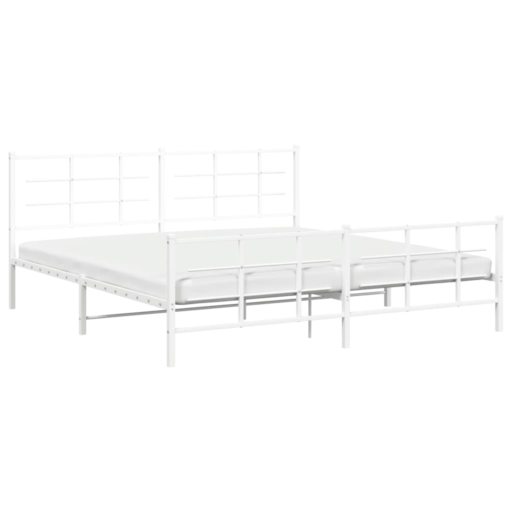 Metal Bed Frame without Mattress with Footboard White 76"x79.9"