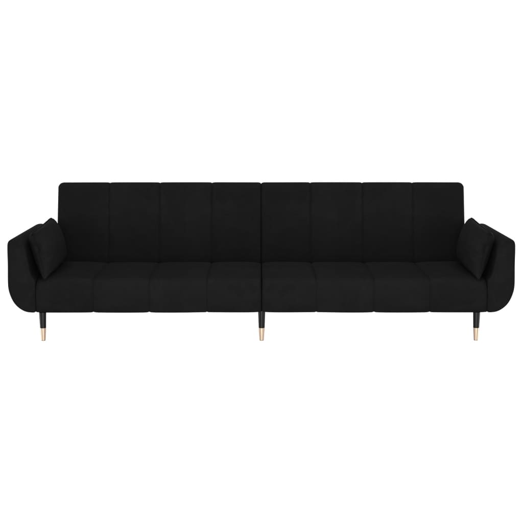 2-Seater Sofa Bed with Two Pillows Black Velvet