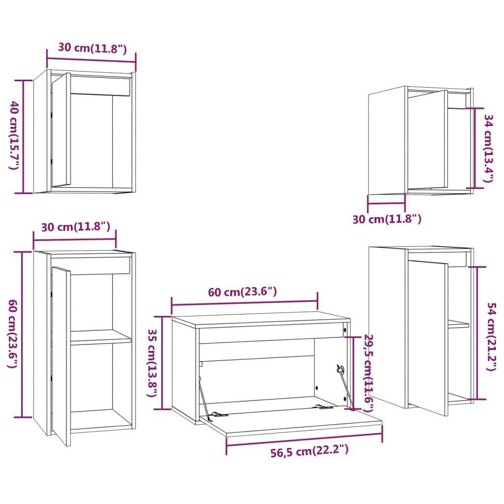 TV Stands 5 Pcs White Solid Wood Pine