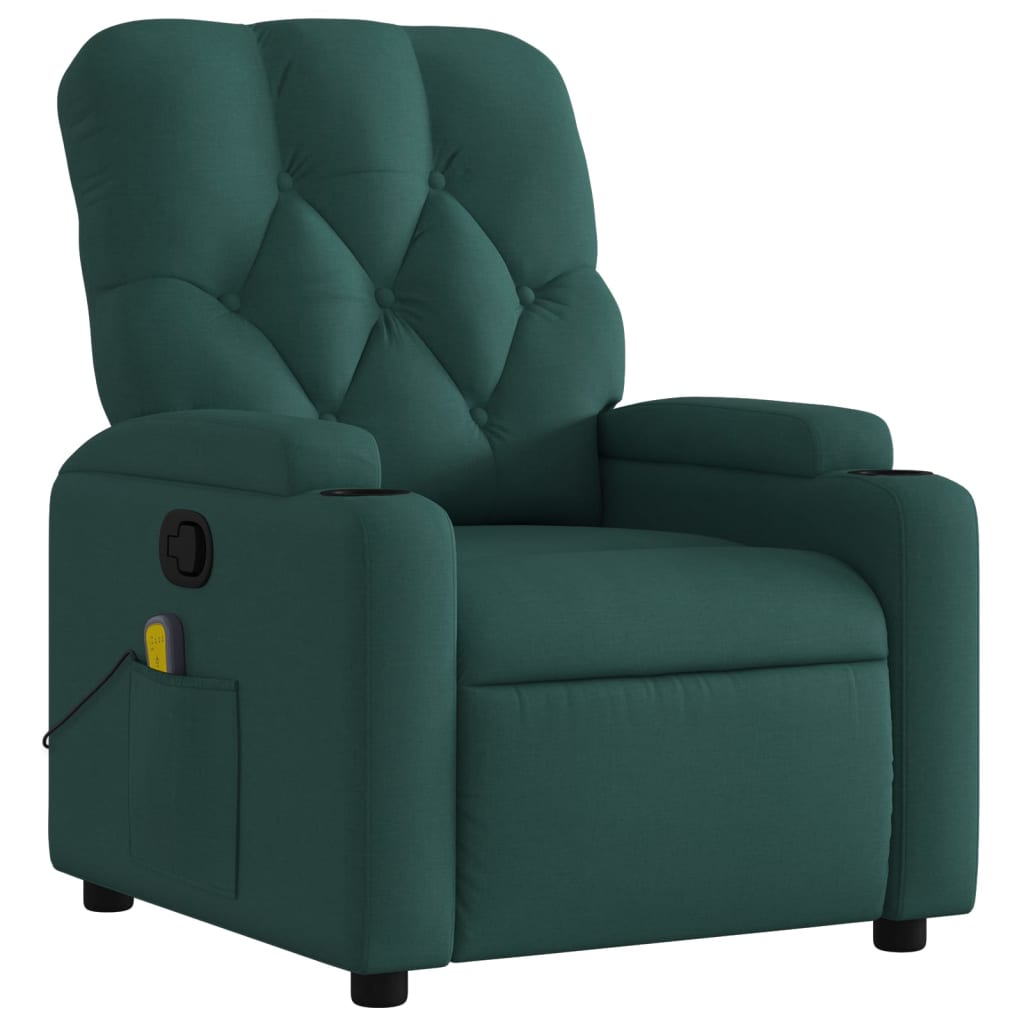 Massage Recliner Chair Dark Green Fabric