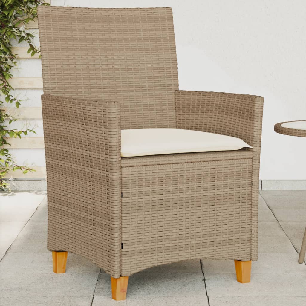 Patio Chairs with Cushions 2 pcs Beige Poly Rattan&Solid Wood