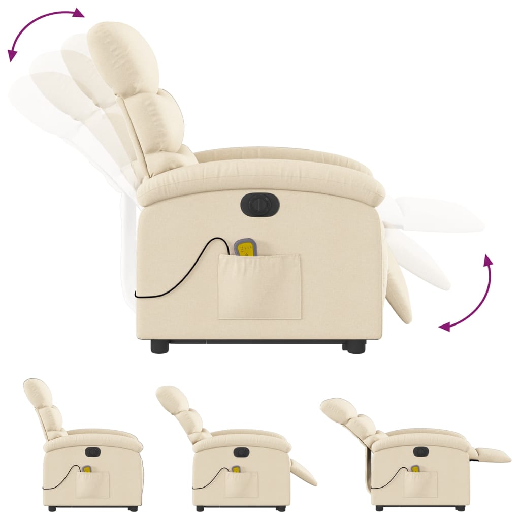 Electric Stand up Massage Recliner Chair Cream Fabric