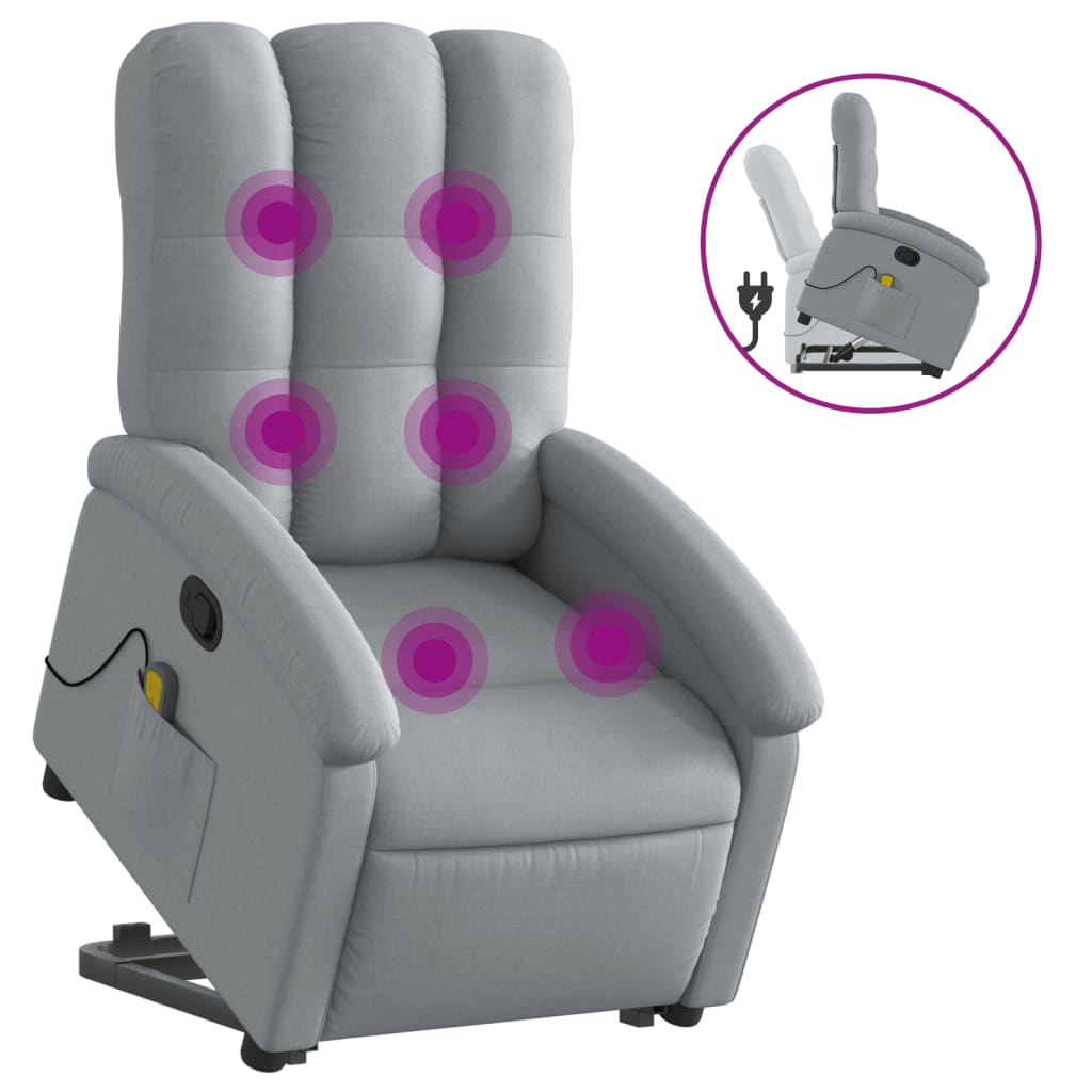 Stand up Massage Recliner Chair Light Gray Fabric