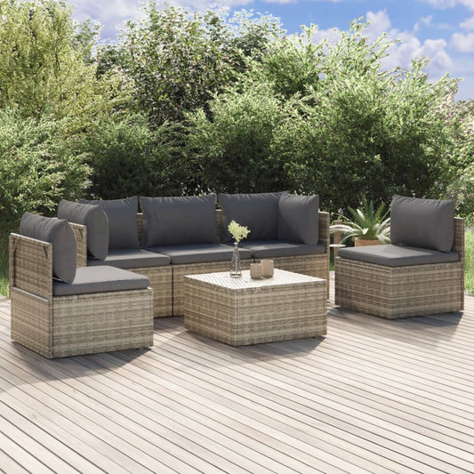 6 Piece Patio Lounge Set with Cushions Gray Poly Rattan