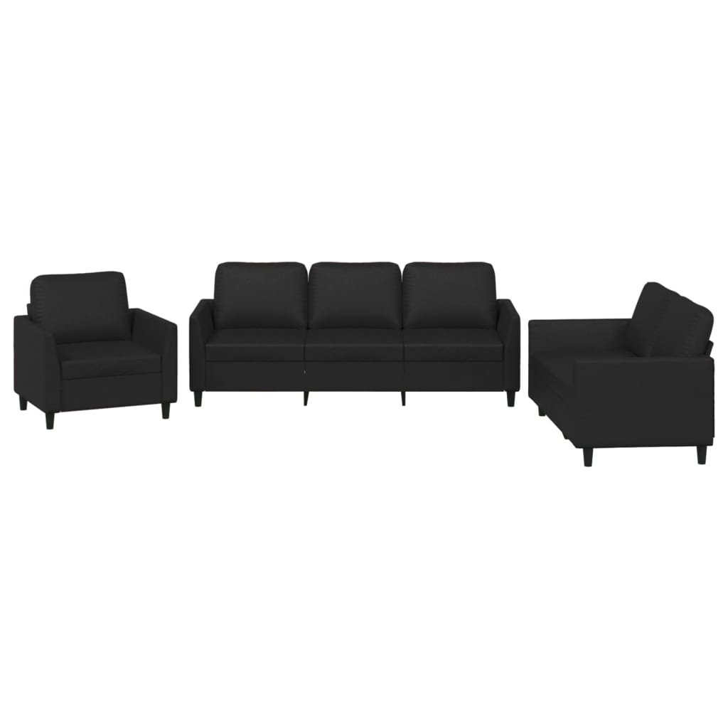 3 Piece Sofa Set with Cushions Black Faux Leather