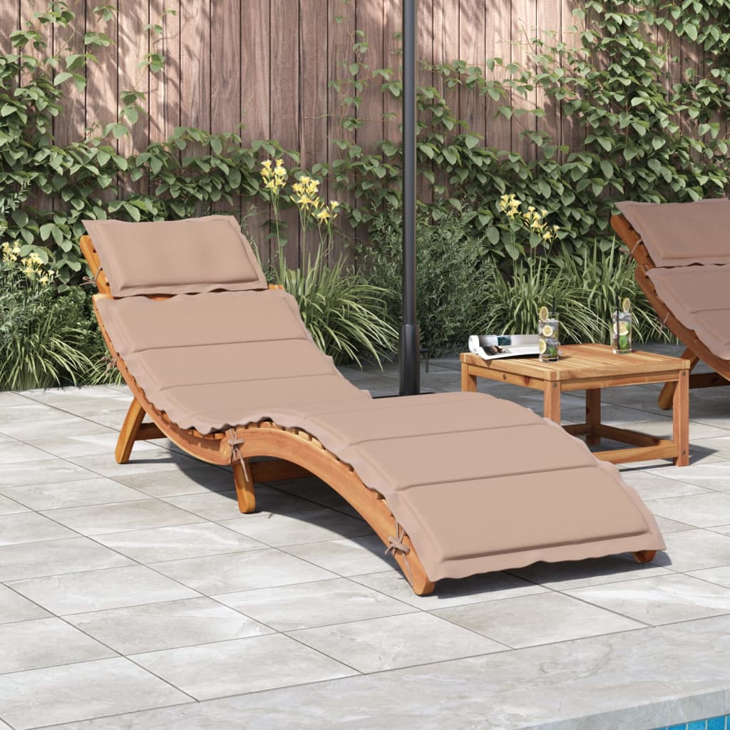 Sun Lounger with Cushion Solid Acacia Wood Cream