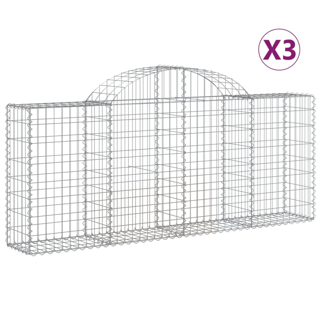 Arched Gabion Baskets 3 pcs 78.7"x11.8"x31.5"/39.4" Galvanized Iron