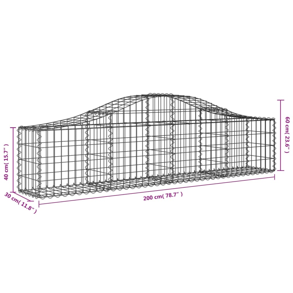 Arched Gabion Baskets 8 pcs 78.7"x11.8"x15.7"/23.6" Galvanized Iron