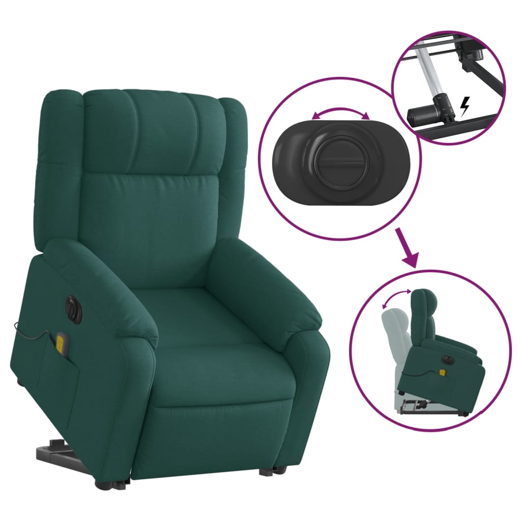 Electric Stand up Massage Recliner Chair Dark Green Fabric