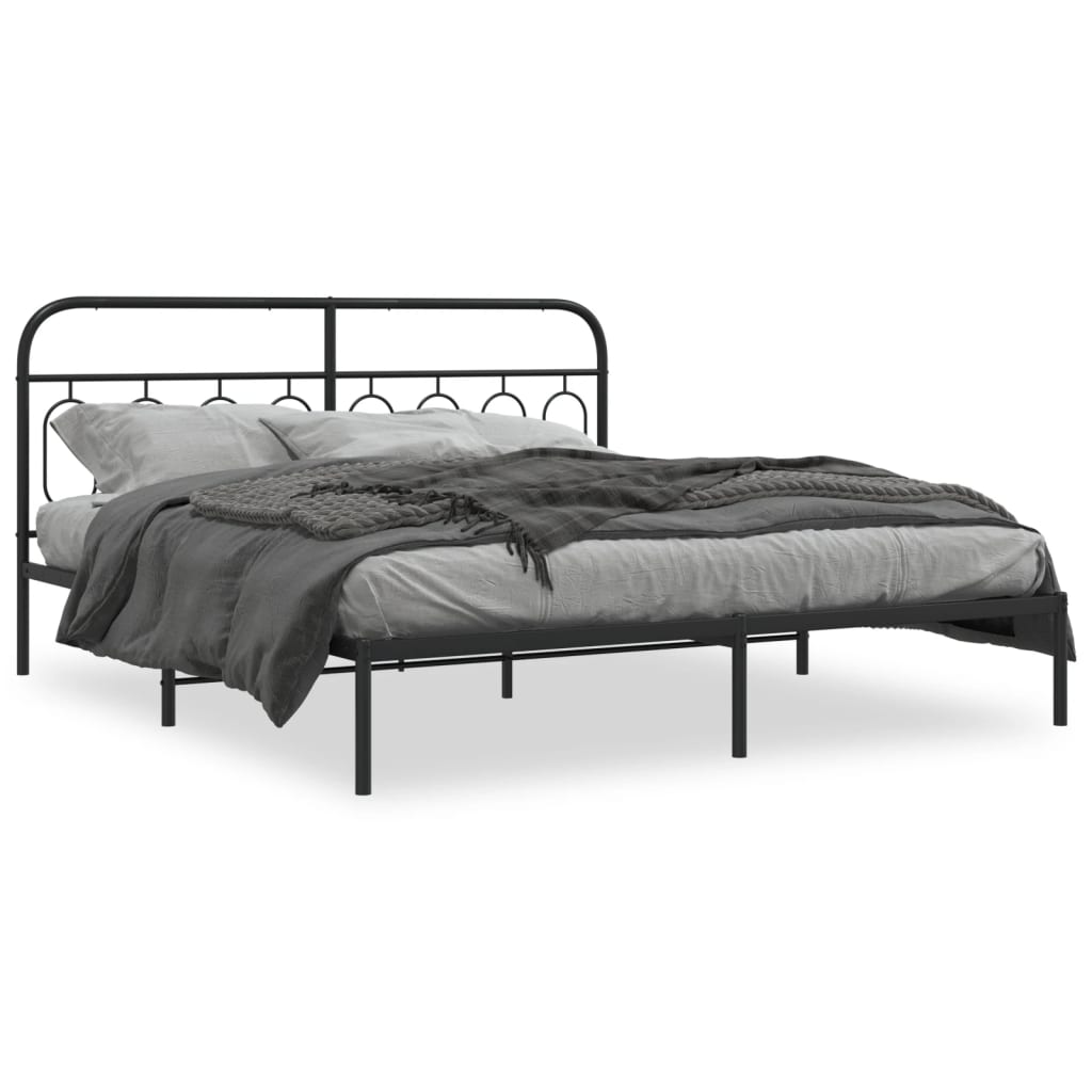 Metal Bed Frame without Mattress with Headboard Black 76"x79.9"