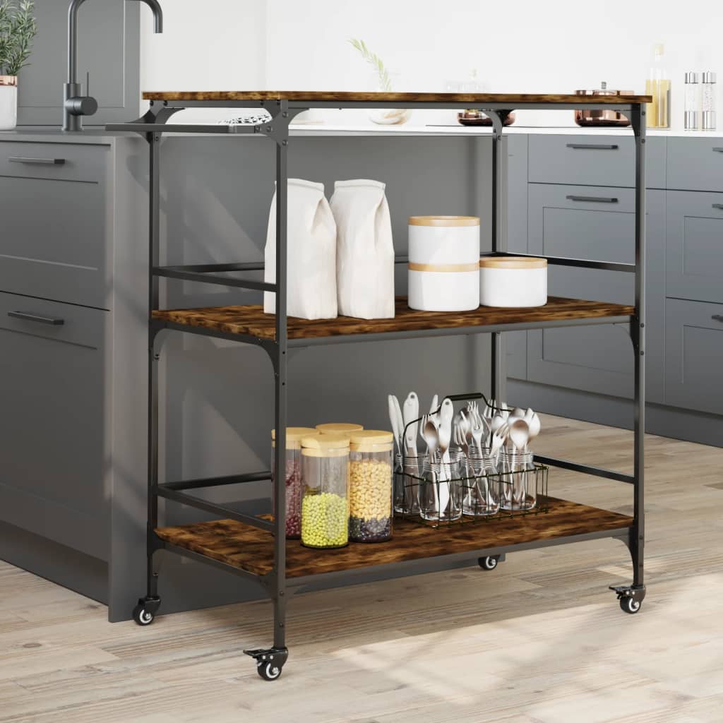 Kitchen Trolley Smoked Oak 39.6"x19.7"x41.3" Engineered Wood