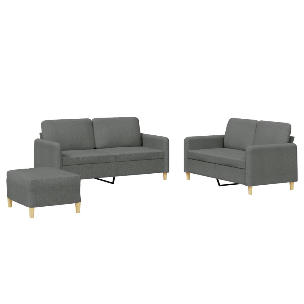 3 Piece Sofa Set with Cushions Dark Gray Fabric