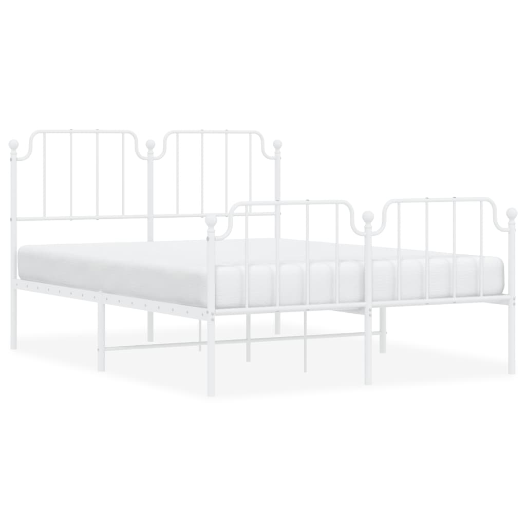 Metal Bed Frame without Mattress with Footboard White 59.1"x78.7"