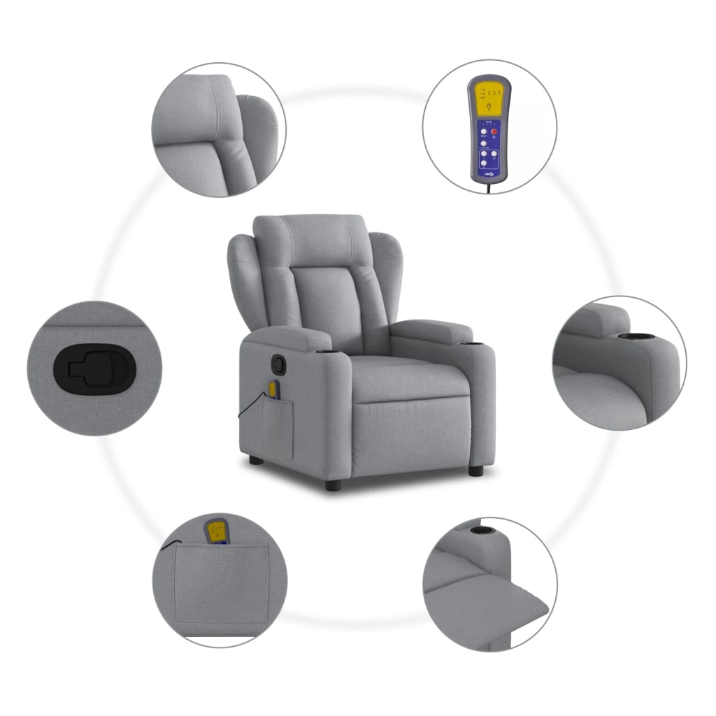 Massage Recliner Chair Light Gray Fabric