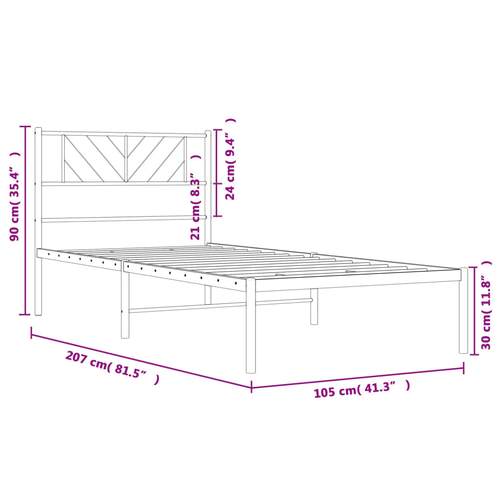 Metal Bed Frame without Mattress with Headboard Black 39.4"x78.7"