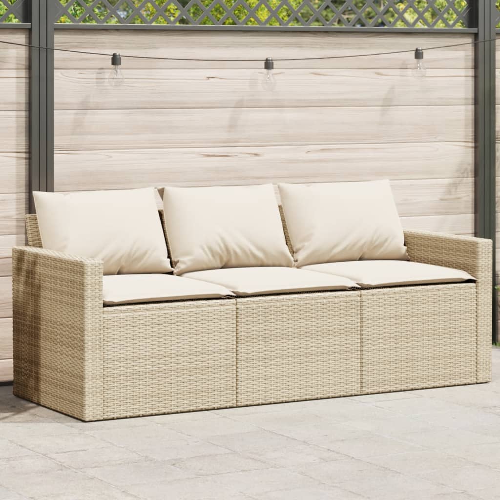 Patio Sofa with Cushions 3-Seater Black Poly Rattan