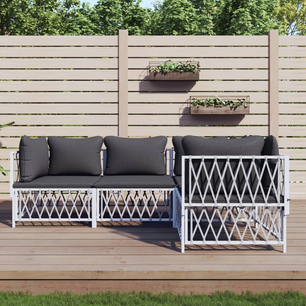 4 Piece Patio Lounge Set with Cushions White Steel