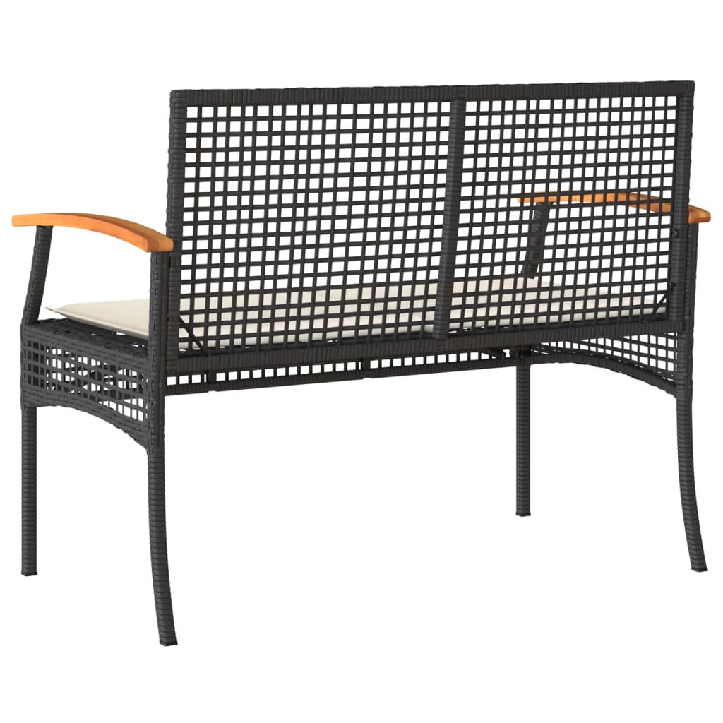 Patio Bench with Cushion Black Poly Rattan Acacia Wood